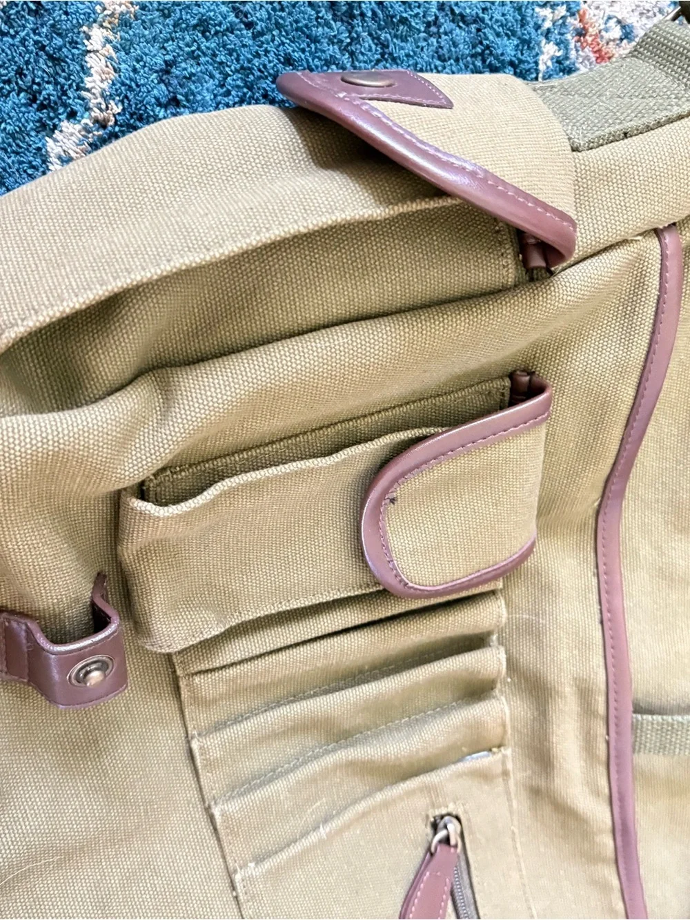 Disney Olive Green Canvas Messenger Bag with Brown Trim and Mickey